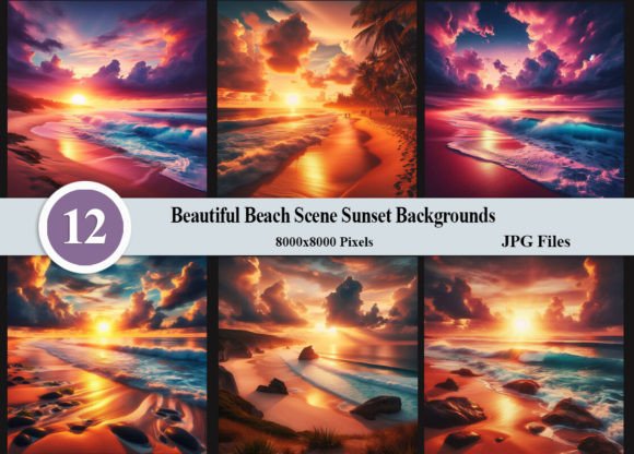 Beautiful Beach Scene Sunset Backgrounds