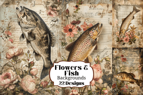 Flowers Fish Trout Bass JJ Backgrounds: Nature-Inspired Digital Papers