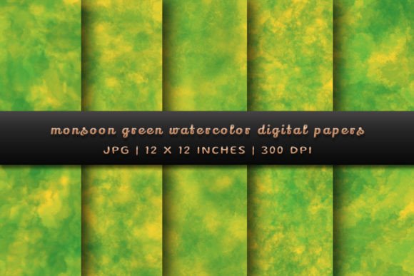 Monsoon Green Watercolor Backgrounds: Lush Digital Papers