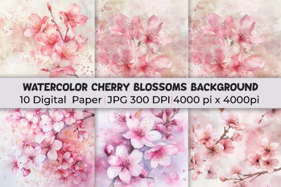 Watercolor Cherry Blossoms Backgrounds for Creative Projects