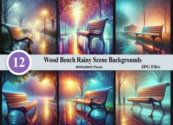Wood Bench Rainy Scene Backgrounds: Instant Moody Atmosphere